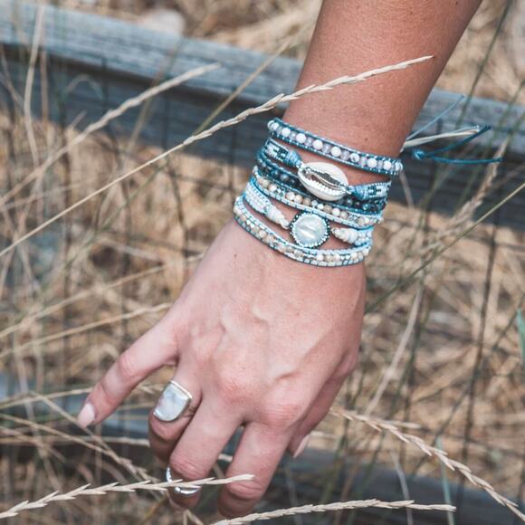 Freya Brawyn Miyuki Shell Bracelet Turquoise, Agate, Labradorite Healing Stones - Picture 1 of 5